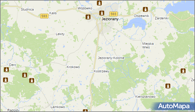 mapa Jeziorany-Kolonie, Jeziorany-Kolonie na mapie Targeo