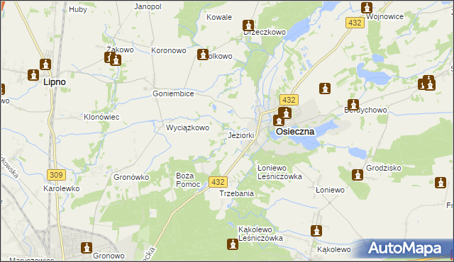 mapa Jeziorki gmina Osieczna, Jeziorki gmina Osieczna na mapie Targeo