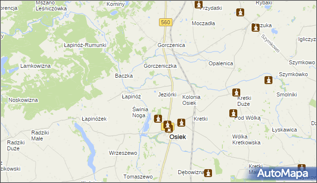 mapa Jeziorki gmina Osiek, Jeziorki gmina Osiek na mapie Targeo