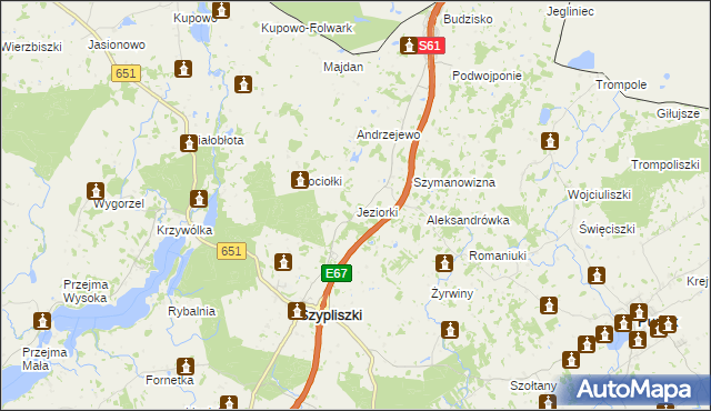 mapa Jeziorki gmina Szypliszki, Jeziorki gmina Szypliszki na mapie Targeo