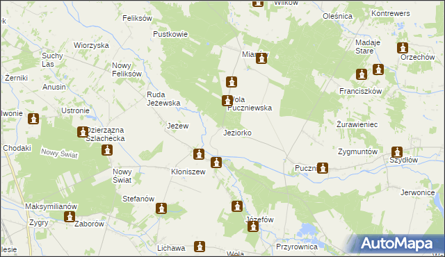 mapa Jeziorko gmina Lutomiersk, Jeziorko gmina Lutomiersk na mapie Targeo