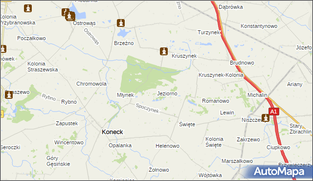 mapa Jeziorno gmina Koneck, Jeziorno gmina Koneck na mapie Targeo