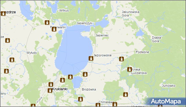 mapa Jeziorowskie gmina Kruklanki, Jeziorowskie gmina Kruklanki na mapie Targeo