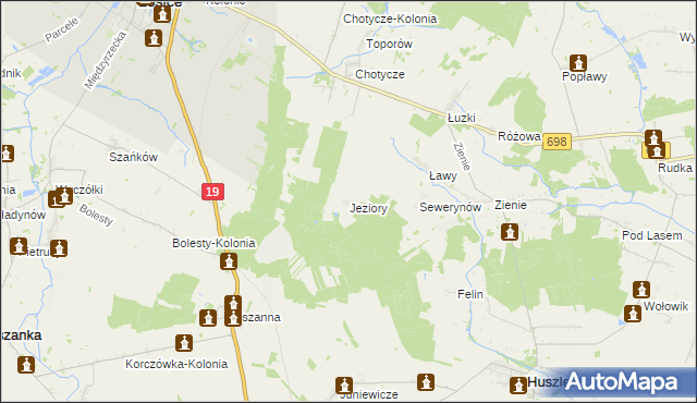 mapa Jeziory gmina Łosice, Jeziory gmina Łosice na mapie Targeo