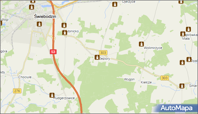 mapa Jeziory gmina Świebodzin, Jeziory gmina Świebodzin na mapie Targeo