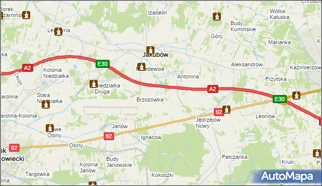 mapa Józefin gmina Jakubów, Józefin gmina Jakubów na mapie Targeo