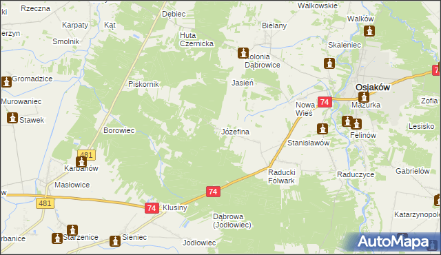 mapa Józefina gmina Osjaków, Józefina gmina Osjaków na mapie Targeo