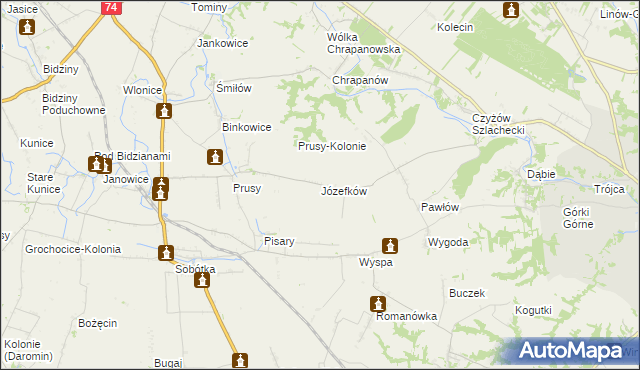 mapa Józefków gmina Zawichost, Józefków gmina Zawichost na mapie Targeo