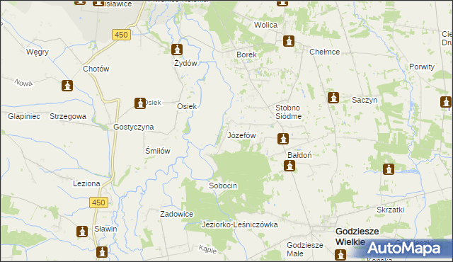 mapa Józefów gmina Godziesze Wielkie, Józefów gmina Godziesze Wielkie na mapie Targeo