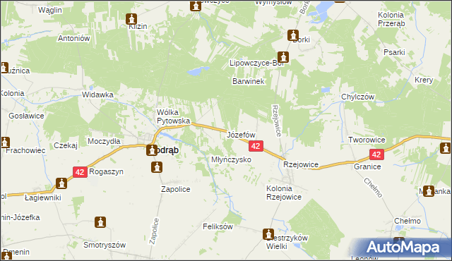 mapa Józefów gmina Kodrąb, Józefów gmina Kodrąb na mapie Targeo