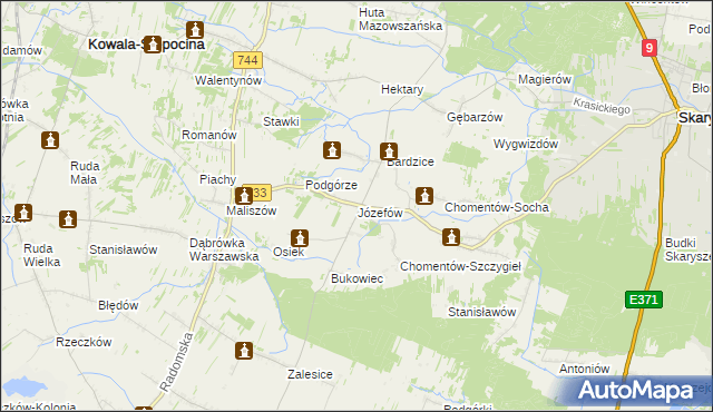 mapa Józefów gmina Kowala, Józefów gmina Kowala na mapie Targeo