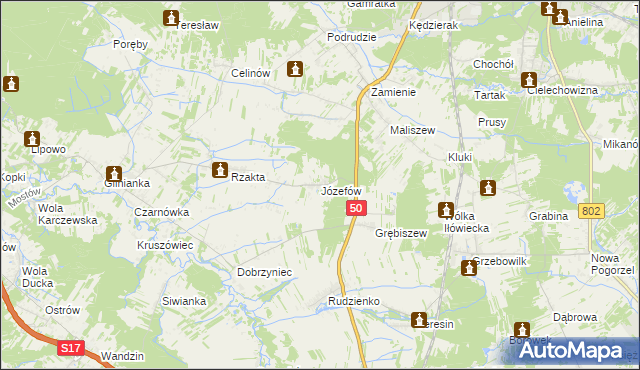 mapa Józefów gmina Mińsk Mazowiecki, Józefów gmina Mińsk Mazowiecki na mapie Targeo