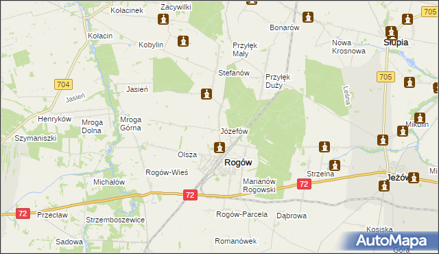 mapa Józefów gmina Rogów, Józefów gmina Rogów na mapie Targeo