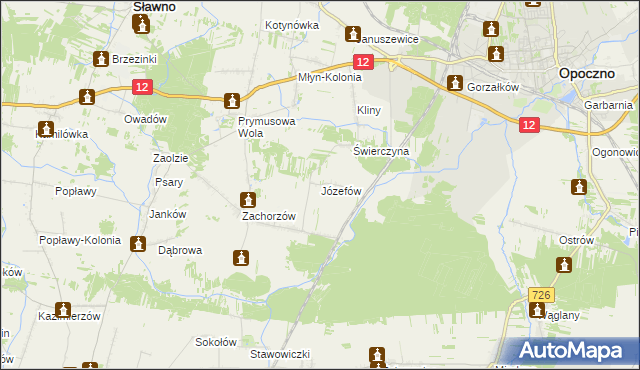 mapa Józefów gmina Sławno, Józefów gmina Sławno na mapie Targeo
