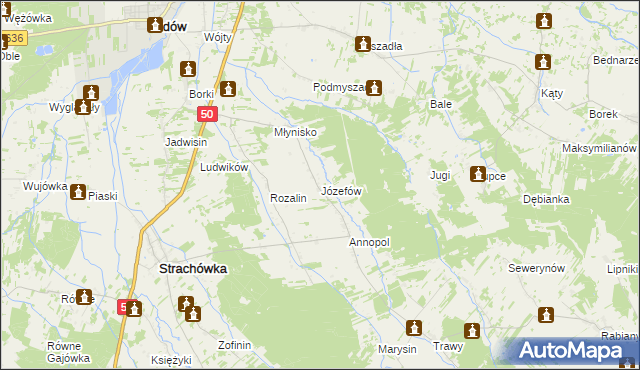 mapa Józefów gmina Strachówka, Józefów gmina Strachówka na mapie Targeo