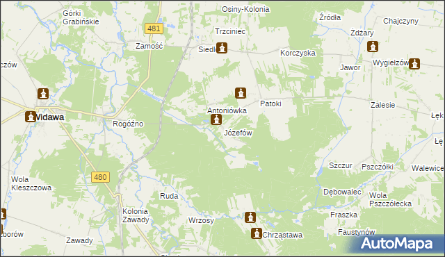 mapa Józefów gmina Widawa, Józefów gmina Widawa na mapie Targeo