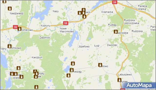 mapa Józefowo gmina Biskupiec, Józefowo gmina Biskupiec na mapie Targeo