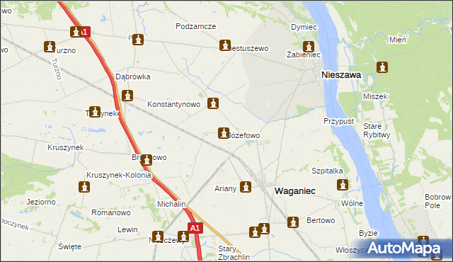 mapa Józefowo gmina Waganiec, Józefowo gmina Waganiec na mapie Targeo