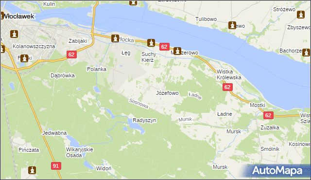 mapa Józefowo gmina Włocławek, Józefowo gmina Włocławek na mapie Targeo