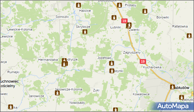 mapa Józefowo gmina Zabłudów, Józefowo gmina Zabłudów na mapie Targeo