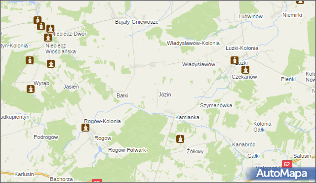 mapa Józin gmina Repki, Józin gmina Repki na mapie Targeo