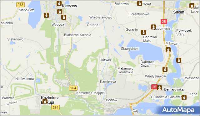 mapa Jóźwin gmina Kazimierz Biskupi, Jóźwin gmina Kazimierz Biskupi na mapie Targeo