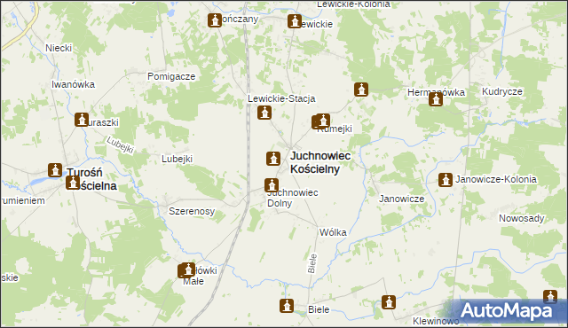 mapa Juchnowiec Górny, Juchnowiec Górny na mapie Targeo