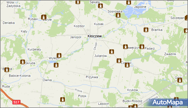 mapa Julianów gmina Kłoczew, Julianów gmina Kłoczew na mapie Targeo