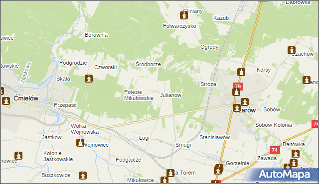 mapa Julianów gmina Ożarów, Julianów gmina Ożarów na mapie Targeo