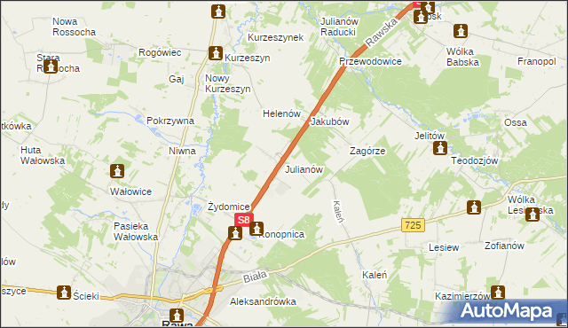 mapa Julianów gmina Rawa Mazowiecka, Julianów gmina Rawa Mazowiecka na mapie Targeo