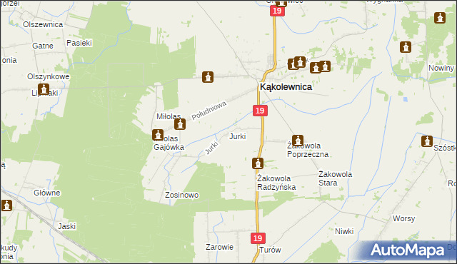 mapa Jurki gmina Kąkolewnica, Jurki gmina Kąkolewnica na mapie Targeo