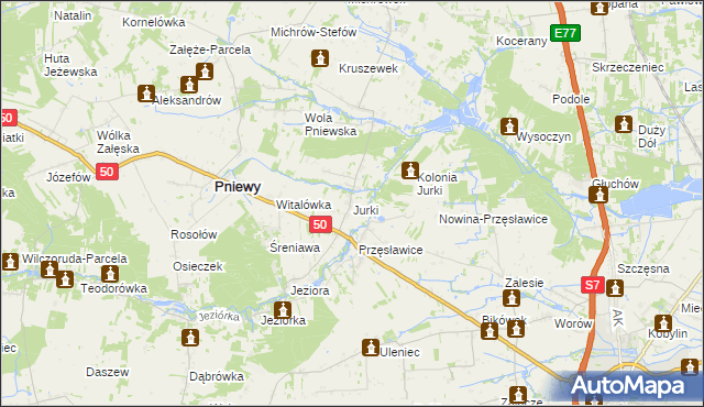 mapa Jurki gmina Pniewy, Jurki gmina Pniewy na mapie Targeo