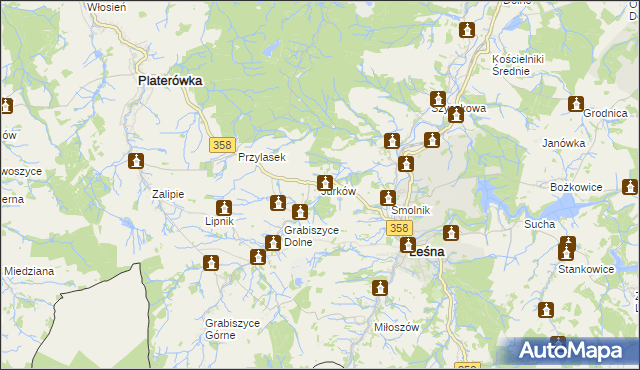 mapa Jurków gmina Leśna, Jurków gmina Leśna na mapie Targeo