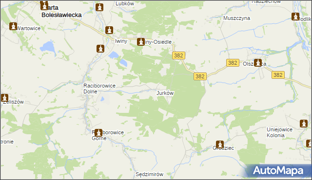 mapa Jurków gmina Warta Bolesławiecka, Jurków gmina Warta Bolesławiecka na mapie Targeo