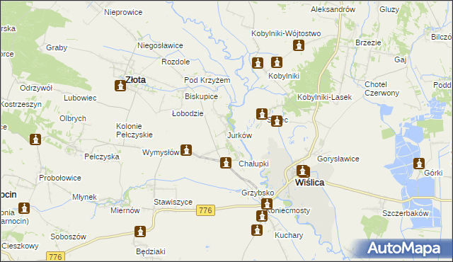 mapa Jurków gmina Wiślica, Jurków gmina Wiślica na mapie Targeo