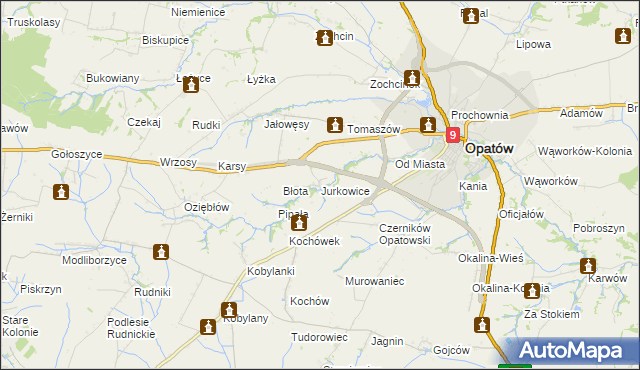mapa Jurkowice gmina Opatów, Jurkowice gmina Opatów na mapie Targeo