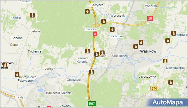 mapa Jurowce gmina Wasilków, Jurowce gmina Wasilków na mapie Targeo