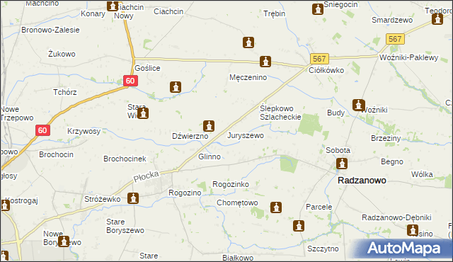 mapa Juryszewo, Juryszewo na mapie Targeo