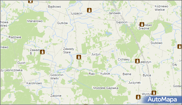 mapa Jurzyn gmina Nowe Miasto, Jurzyn gmina Nowe Miasto na mapie Targeo