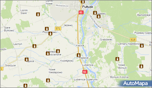 mapa Kacice gmina Pułtusk, Kacice gmina Pułtusk na mapie Targeo