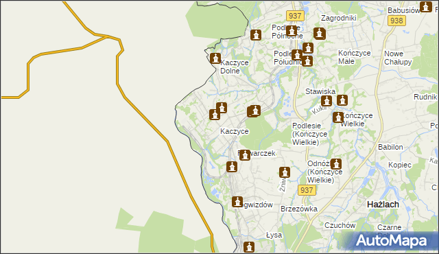 mapa Kaczyce gmina Zebrzydowice, Kaczyce gmina Zebrzydowice na mapie Targeo