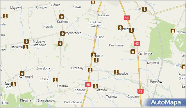 mapa Kadłub gmina Wieluń, Kadłub gmina Wieluń na mapie Targeo