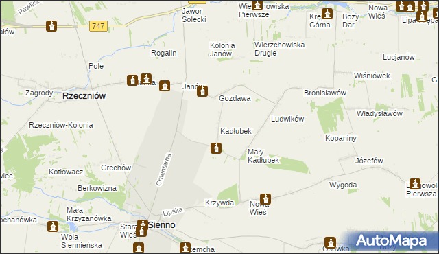 mapa Kadłubek gmina Sienno, Kadłubek gmina Sienno na mapie Targeo