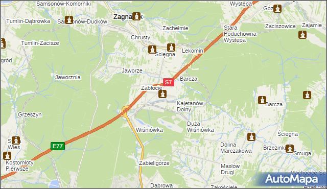 mapa Kajetanów gmina Zagnańsk, Kajetanów gmina Zagnańsk na mapie Targeo