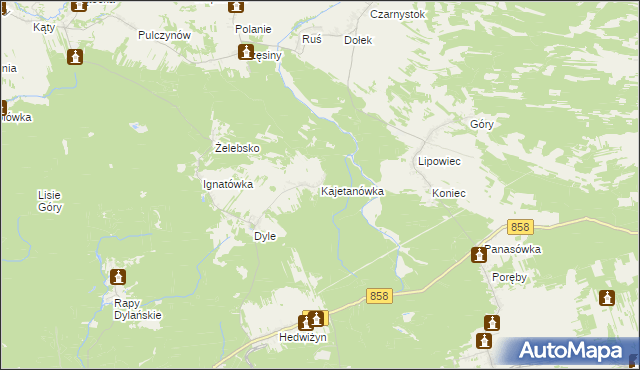 mapa Kajetanówka gmina Biłgoraj, Kajetanówka gmina Biłgoraj na mapie Targeo