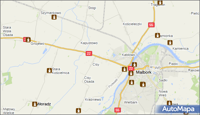 mapa Kałdowo gmina Malbork, Kałdowo gmina Malbork na mapie Targeo