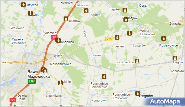 mapa Kaleń gmina Rawa Mazowiecka, Kaleń gmina Rawa Mazowiecka na mapie Targeo