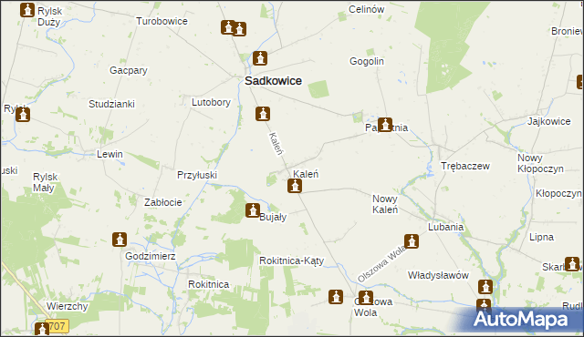 mapa Kaleń gmina Sadkowice, Kaleń gmina Sadkowice na mapie Targeo
