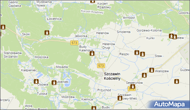 mapa Kaleń gmina Szczawin Kościelny, Kaleń gmina Szczawin Kościelny na mapie Targeo