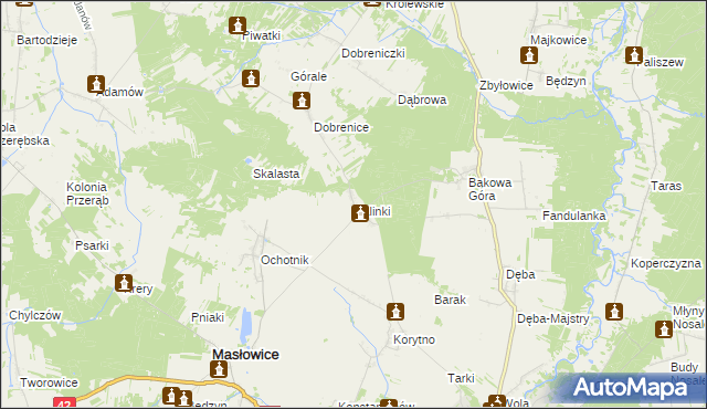 mapa Kalinki gmina Masłowice, Kalinki gmina Masłowice na mapie Targeo